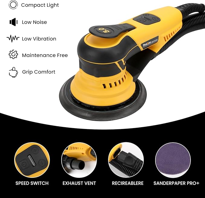 350W 3A Electric Random Orbital Sander with Pluggable Wire, Central Vacuum, Sanders for Woodworking, Primary Wood and Panel Processing