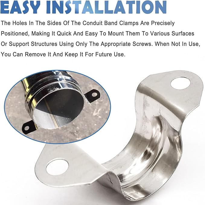 1/2inch Rigid Pipe Strap Clamp, Two Hole Strap,U Bracket Tube Clip, Stainless Steel Heavy Duty Pipe Fasten Holder, 50Pcs (20mm)