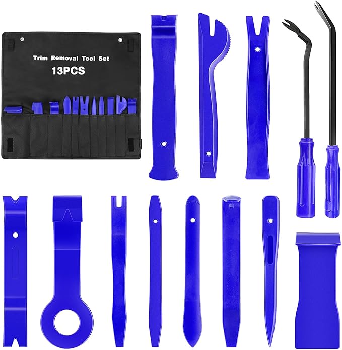 GOOACC 13PCS Nylon Trim Removal Tool Set for Bumper Fastener Rivet Clips Car Door Clip Panel Audio Video Dashboard Dismantle Blue (GRC-203)