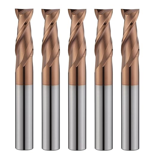2 Flute 1/8" Carbide Square End Mill 5PCS Micrograin Milling Bits Sets TISIN Coating CNC Router Bit for Steel