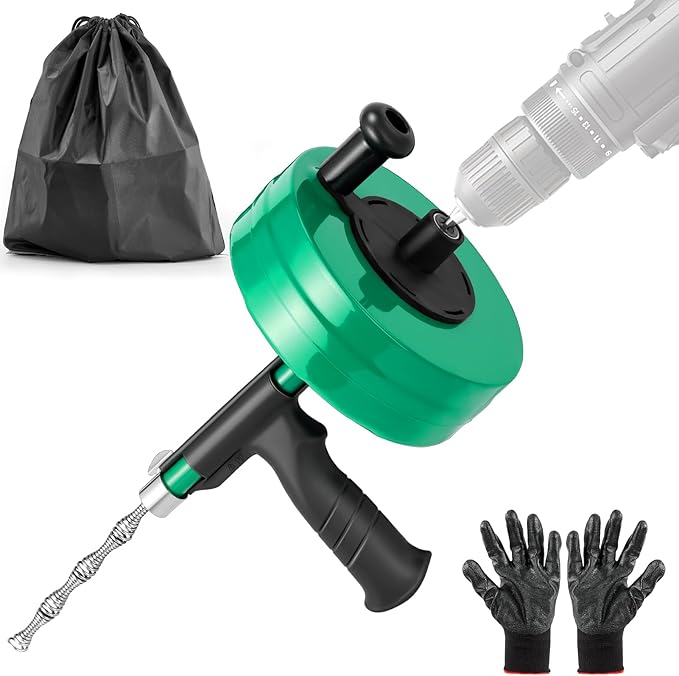 Drain Clog Remover,50 FT Drain Snake with Drill Attachment,Heavy-Duty Steel Drain Auger,Plumbing Snake Clog Removal Tool,Sewer Snake for Sink,Kitchen,Shower,Toilet