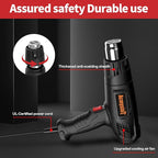 Heat Gun Heavy Duty Soldering Hot Air Gun Variable Temperature Settings 572℉~932℉ (300℃-500℃) with 4 Heat Gun Attachment Nozzles Kit for Shrink Tubing, Wrap, Crafts, Resin