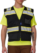 A-SAFETY High Vis Reflective Safety Vest for Men Women Zipper Ipad Pockets Mesh Construction Apparel Neon Vest for Work