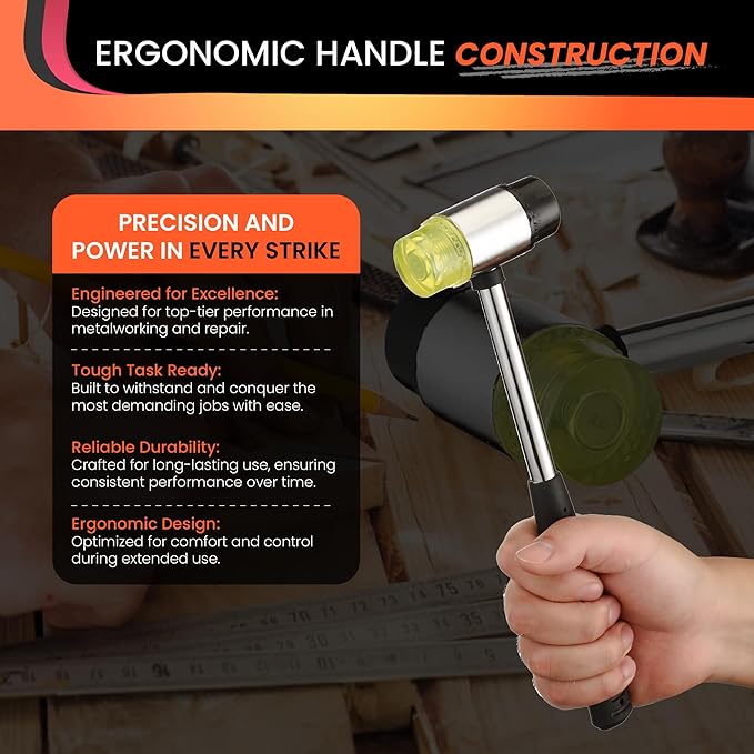 2 Pack Rubber Mallet Hammer Set, 16oz & 35mm Dual Faced Small Hammer with Fiberglass Handle, Rubber Mallet for Camping, Tiles, Tent Stakes, Woodworking, and Flooring