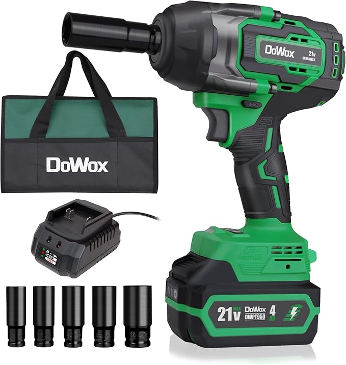 1/2 inch High Torque Cordless Impact Wrench, 700 Ft-lb Power Electric Impact Gun, with 2-Hour Fast Charger, 21V 4.0Ah Battery, 1 Tool Bag, 5 Sockets
