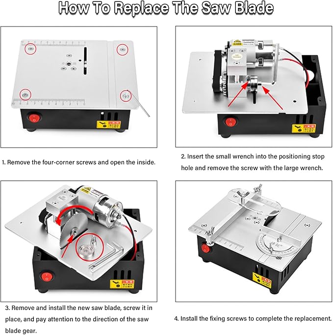 Precision Mini Electric Table Saw, DIY Hobby Handmade Woodworking Bench Cutting Machine Adjustable Cut Depth Small Desktop Saw for Miniature Wood Craft (Regular style)