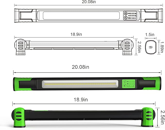 Magnetic Rechargeable Underhood Work Light for Mechanic, 7800mAh 12H, IP65 Waterproof, 360° Rotating, 4 Modes (2700K-6500K), USB-C Fast Charge, for Car Repairing/Garage/Emergency