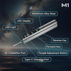 AM ARROWMAX 7.4V Mini Electric Screwdriver & Removable Angle Screw, Precision Electric Screwdriver Set, 60 in 1 Magnetic Bit, 5 Torque Setting, 5/32''Hex, Repair Tools For Phone Camera Watch (M1 PLUS)