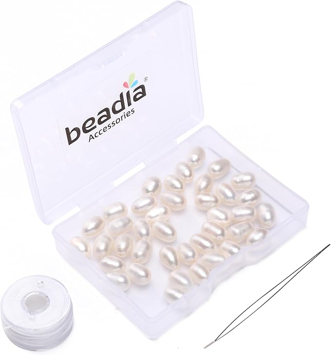 Natural Pearl Beads Rice 6-7mm White Freshwater Cultured Loose Gemstone Beads for DIY Jewelry Making 13.8''/Strand HQ