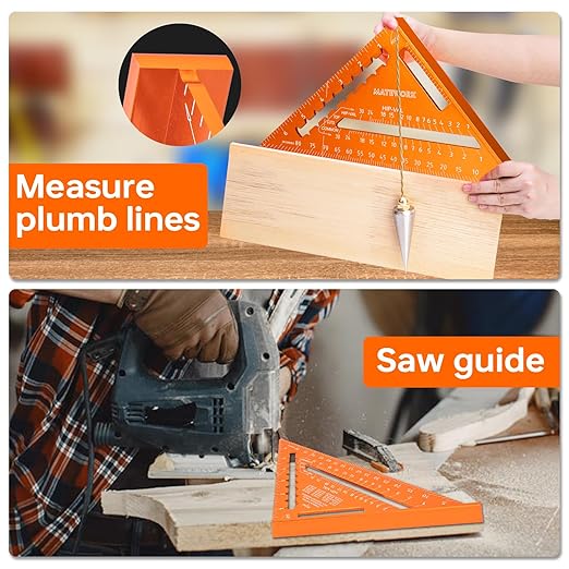 Carpenter Square 7 Inch, Rafter Square for Angle Drawing, Measuring Square Tool, Framing Square Layout Aluminum Tool for Woodworking and Carpentry
