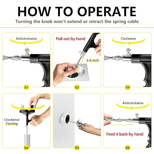 Drain Auger 25 Ft with Gloves, Plumbing Snake Drain Auger Hair Clog Remover, Heavy Duty Pipe Drain Clog Remover for Bathtub Drain, Bathroom Sink, Kitchen Cleaning