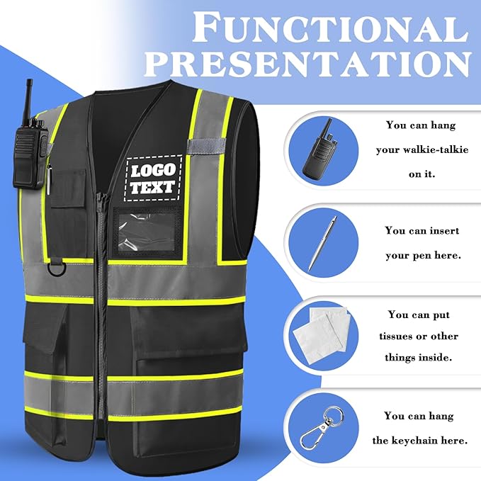 Custom Safety Vest Logo High Visibility Work Vests for Men Customize Hi Vis Reflective Construction Workwear