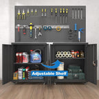 GREATMEET Metal Storage Cabinet with Locking Doors and Adjustable Shelves,31.5" H Lockable Rolling Garage Storage Cabinets with Wheels for Office,Home,Garage,Classroom Black