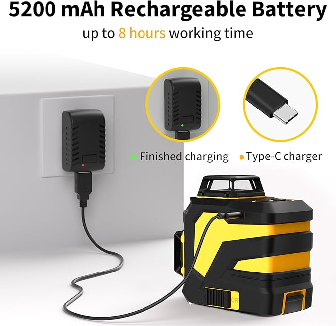 IKOVWUK Laser Level, 3x360° Cross Line Laser for Construction and Picture Hanging, 12 Green Lasers with Self-leveling, 3D Vertical & Horizontal Line, Level Tool with 5200 mAh Rechargeable Battery