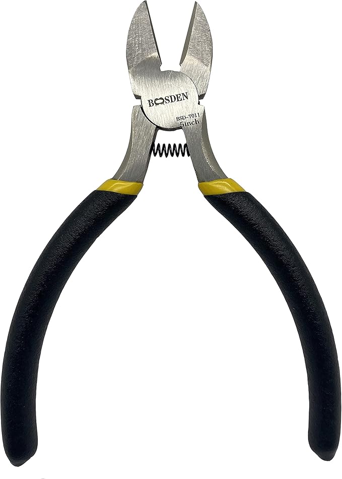 BOOSDEN 4-Piece Pliers Set Including 25mm Rubber Hammer, 5" Wire Cutters, 5" Needle Nose Pliers, 5" Diagonal Cutters For Basic Repair, DIY Projects and Home Maintenance