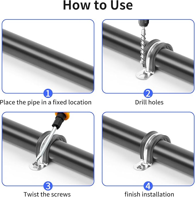 1-9/16 Inch Reinforced Rigid Pipe Strap, 20 PCS 2 Holes U Bracket Cable Clamp Hanger, Rubber Cushioned Insulated Clamp, Conduits Strap Clamps for Pipe Fixing on Various Surfaces(40mm)