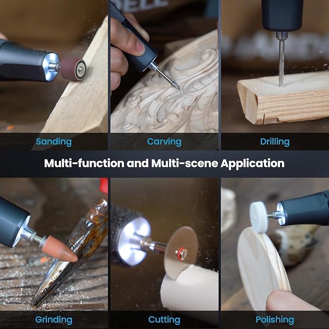 HARDELL Cordless Rotary Tool Kit 8V, 5-Speed Rotary Tool with Digital Display & Auto-Lock Chuck, Quick-Change Power Rotary Tool with Light for Drilling, Engraving, Pet Grooming, DIY Crafts