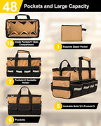 15 Inch Heavy Duty Tool Bag-48 Pockets,1680D Tear&Abrasion Resistant,Includes Tool Pouch,Tool Belt,Magnetic Wristband&Adjustable Shoulder Strap | Tool Organizer(Brown)