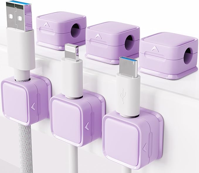 Cord Organizer Holder, 6 Pack Magnetic Desk Cable Clips Management, Hide Phone Charging Cable Keeper, Strong Adhesive Wire Charger Holder for Nightstand, Kitchen Appliances, Office Supplies