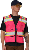 A-SAFETY High Vis Reflective Safety Vest for Men Women Zipper Ipad Pockets Mesh Construction Apparel Neon Vest for Work
