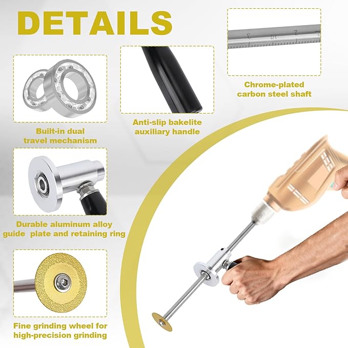 Inside PVC Pipe Cutter, Internal Cut Pipe Cutter Tool Set Adjustable 7in/17.78cm Cutting Depth Gauge Plumbing Tools for 1.5-8in/3.81-20.32cm Pipes Compatible with Drills & Impact Drivers