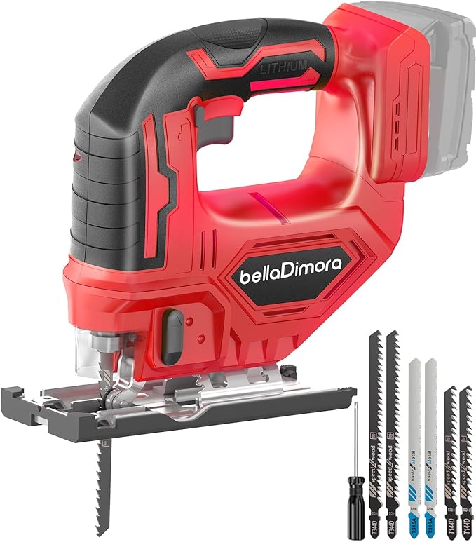 Jig Saw for Milwaukee 18V Battery, Cordless Jigsaw with LED Work Light, 0°-45°Bevel Cuts, 3 Orbital Settings for Straight/Curve/Bevel/Circle Cutting(Battery not Included)