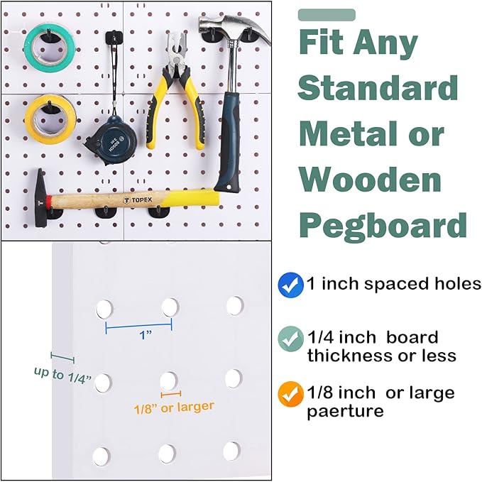 84 Pcs Pegboard Hooks Plastic Straight Hook Fits 1/4" Pegboards Accessories Multiple Size Peg Board Hooks for Craft Storage Tool Room Kitchen Garage Organizer Tools Display (Black)
