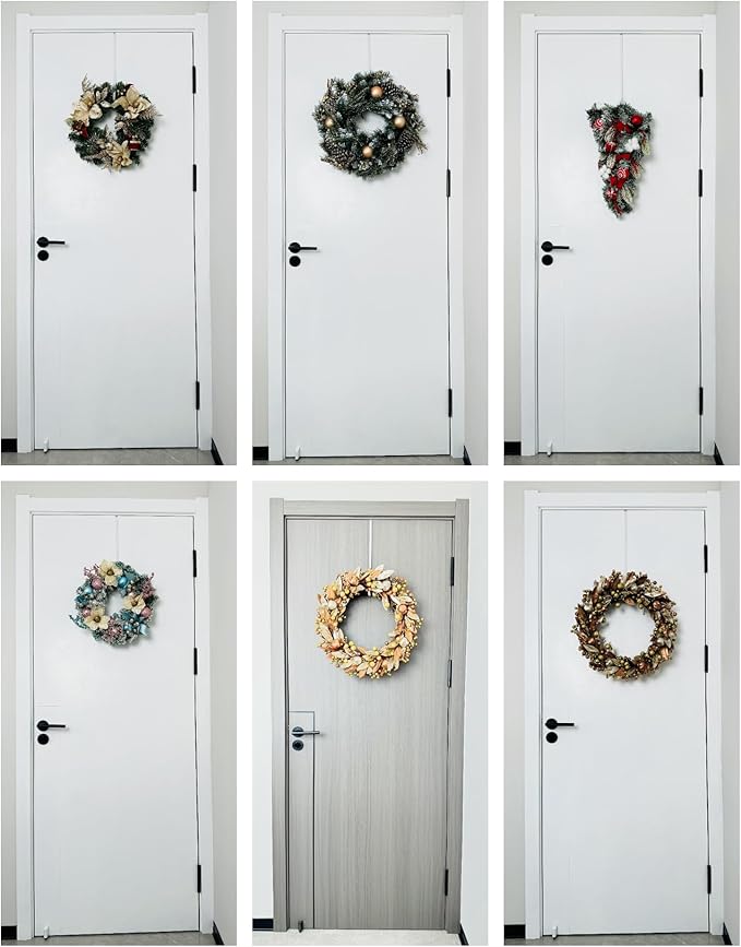 Over The Door Metal Hooks with Plastic Coating 14.2" Fit 0.5" to 1 3/8" Door 4 Pcs Heavy Duty Single Towel Robe Rack Wreath Bathroom Shower Hanger Shoe Organizer Ironing Board Long White