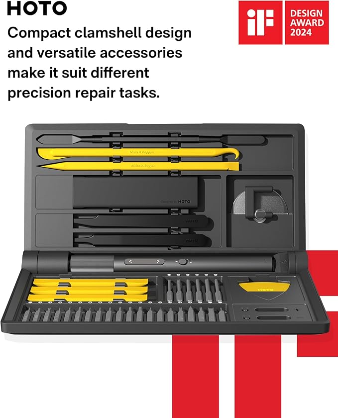 HOTO Electric Precision Screwdriver Set, 48 in 1 Electronics Tool Kit, Magnetic Bits & Box, LED Light & 2 Torque Settings, Mini Screwdriver Set for Eyeglasses, Watches, Phones, Laptops, Cameras Repair