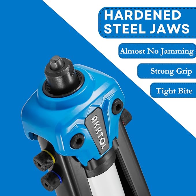 AKKTOL Rivet Gun Kit, 1/4" Pop Rivet Gun Kit with 210pcs Blind Rivets, Heavy Duty 13" Rivet Gun Tool with 5 Nosepieces incl. 3/16" & 1/8" for Metal, Gutter & Automotive