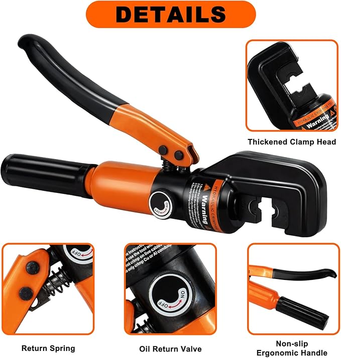 Sanuke Hydraulic Crimping Tool and Cable Cutter, 12 AWG to 2/0 AWG, 10 Tons Electrical Terminal Cable Crimper Tool Kit with 9 Die Sets and 64PCS Copper Wire Lugs