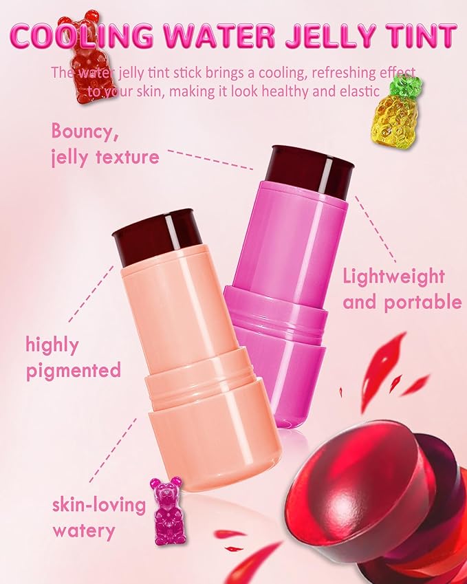 Makeup Jelly Tint,Cooling Water Jelly Tint Berry Blush Stick, Sheer Lip & Cheek Tint Stain, Long Lasting Waterproof Jelly Blush Lip Gloss, Vivid Color, Non-Sticky, Buildable Tinted Jelly Lip Stains-04-VeraVaultWomen
