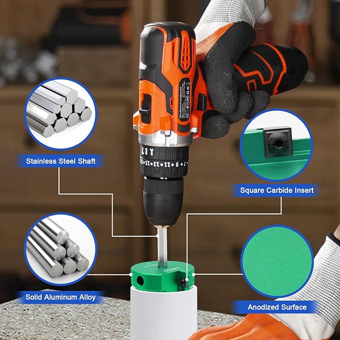 04529 Colored PVC Pipe Reamer, PPRK6 Plastic PVC Pipe Fitting Reamer Kit, Pvc Fitting Saver Fit into Standard 1/2" Drills Pipe Reamer Tool Contains PPR75, PPR100, PPR150, PPR200, PPR300, PPR400