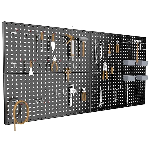 4x2ft Metal Pegboard Kit for Tools Storage, Black Pegboard Wall Organizer with Hooks and Pegboard Bins