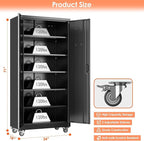 Aobabo 71" H×34" W×18" D Metal Storage Cabinet with Wheels, Locking Steel Storage Cabinet with 4 Hooks, 5 Shelves for Garage, Home Office, School, Assembly Required, Black