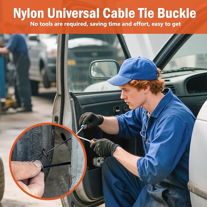60 PCS Nylon Universal Cable Tie Buckle, Heavy Duty Self-Locking Zip Ties Holder with Pin & Button Design, UV Resistant Zipties for Car Daily Auto Fixing, Car nylon Zip Ties. (60)