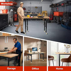 Height Adjustable Workbench with Wheels 60”×22” Heavy Duty Work Table 2000 LBS Capacity Rolling Work Table Rubber Wood Work Station with Power Outlet & Pegboard for Garage, Office, Workshop