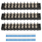 10 Circuits 10 Positions Terminal Block 20-30A 200-450V Dual Row Screw Terminals Strip with 60 PCS Heat Shrink Wire Fork Connectors(Pack of 3pcs)