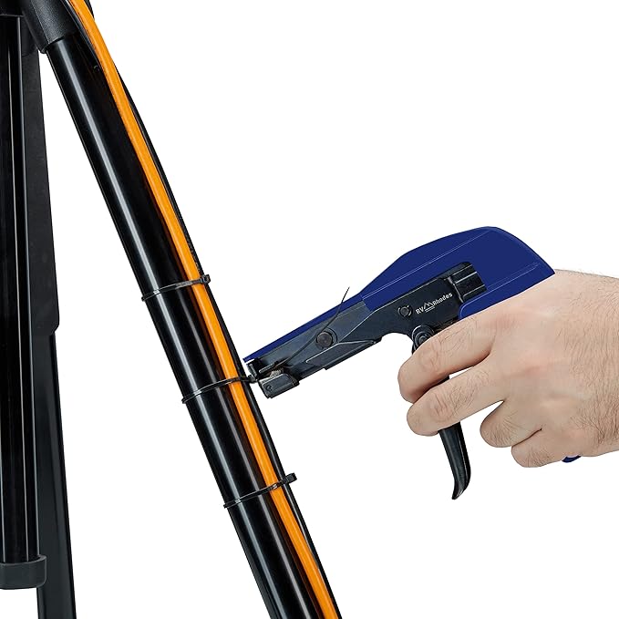 42709 Zip Tie Gun/Cable Tie Install Tool, Adjustable Tension with Built-In Cutter, for Nylon Ties up to 1/4”- Blue