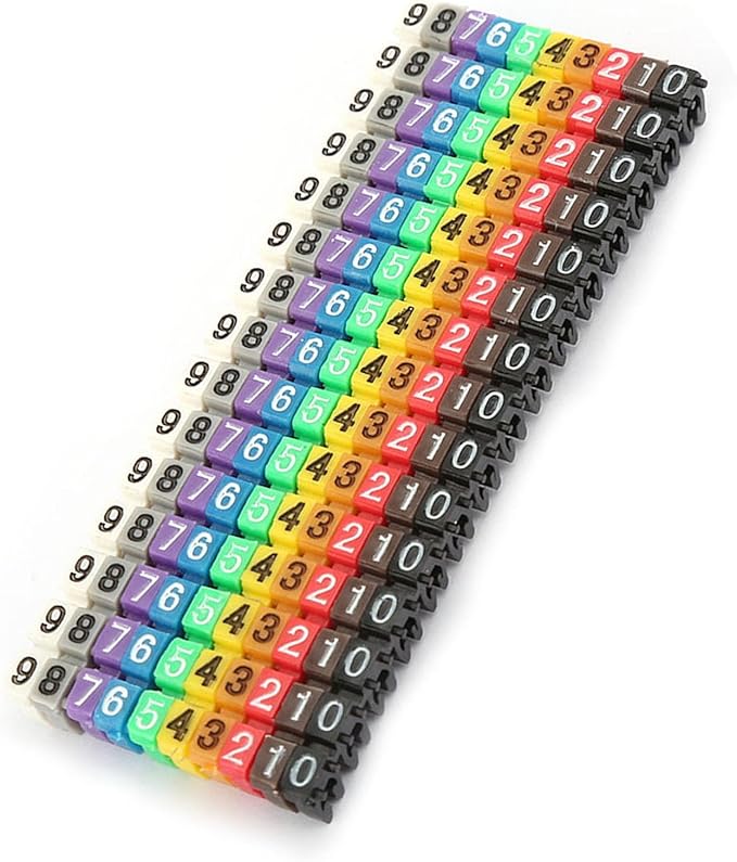 Walfront Digital Number Tube Wire Number Label Tube Cable Marker Wire Numbering Marker Colorful Cable Straps Coded Clip on Plastic Cable(150PCS KCM-1.5MM 1.5square)