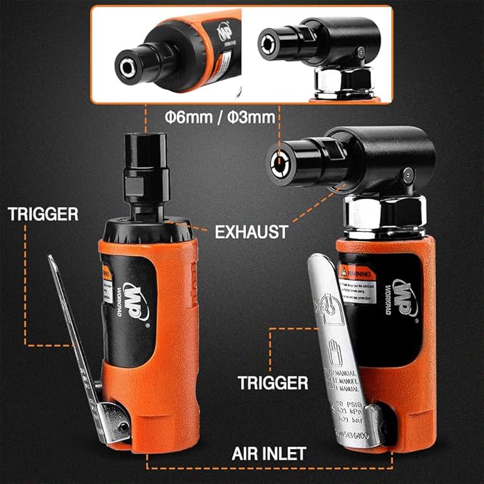 Air Die Grinder Set, Straight/Angled Air Die Grinder Kit with 1/4 and 1/8 inch Collets, Pneumatic Tools 2PCS