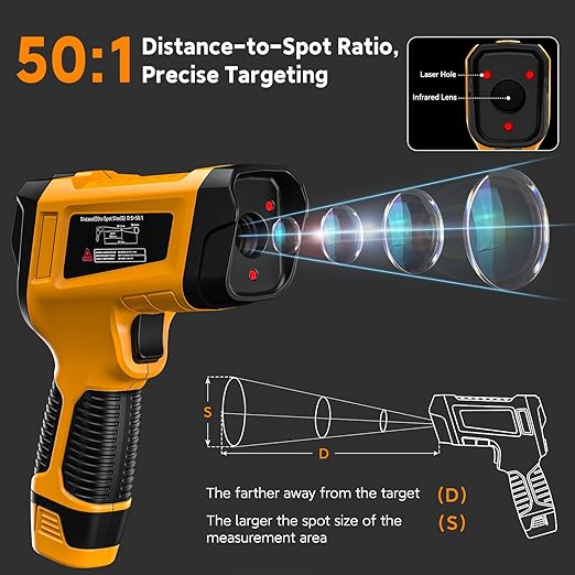 -58°F to 3992°F High-Precision Triple-Laser Infrared Thermometer, 50:1 Measuring Range, Suitable for Industrial and Home Applications, Industrial furnaces, Metal Processing, and HVAC Inspection