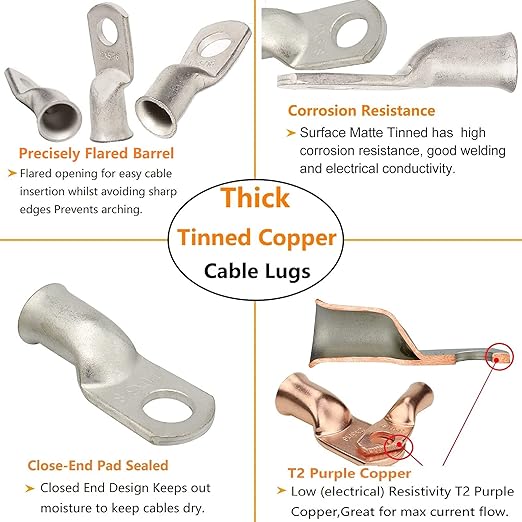 0000 Gauge Tinned Copper Cable Lugs 8 PCS 4/0 AWG-5/16(M8) Ring Terminal Heavy Duty Wire Lugs Battery Lugs, 8 PCS 4/0 Guage terminals Battery Cable Ends Connectors with 8 PCS 3:1 Heat Shrink Tube