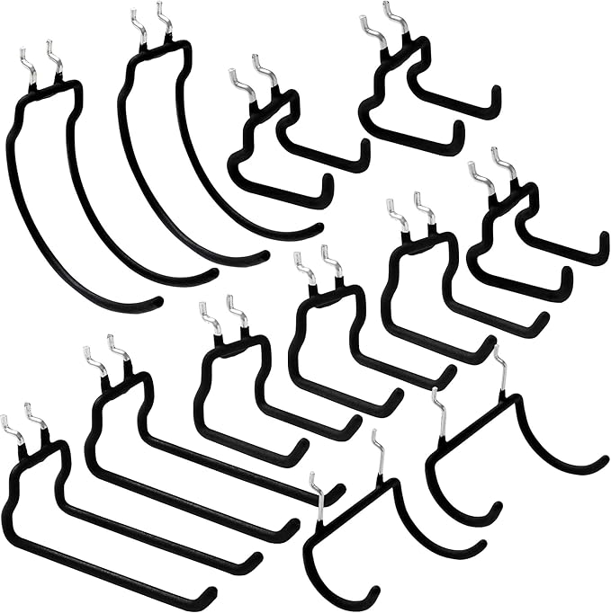12 PCS Heavy Duty Pegboard Hooks, for Organizing Various Tools, for 1/4 Inch Pegboard, Black