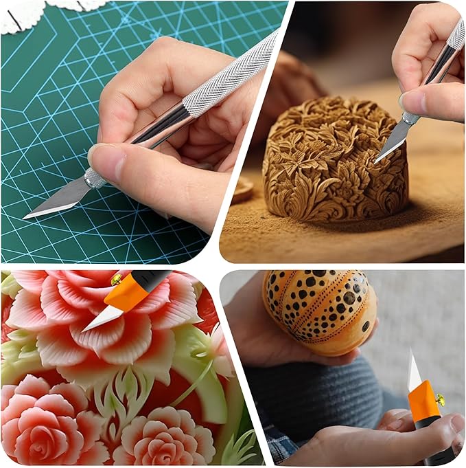 31-Pcs Exacto Knife Set,Precision Hobby Knife Set with Tweezers,Grindstone,Steel Ruler,SK5 Blades for Crafting,Modeling,Carving,Stencil-Craft Knife Storaged with Beautiful Plastic Case