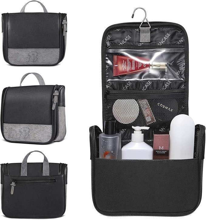 Hanging Toiletry Bag for Men VANCASE Vintage Leather Shaving Dopp Kit Medium Waterproof Travel Bathroom Bags Portable Shower Organizer