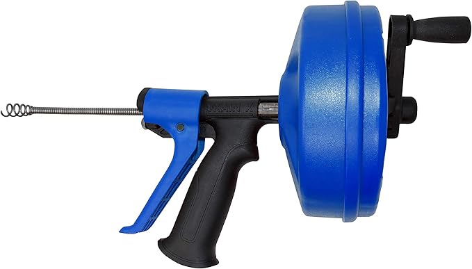 DrainX SPINFEED 35 Foot Snake Drum Auger | Drill Power or Manual Use - Auto Extend and Retract Snake | Work Gloves and Storage Bag Included