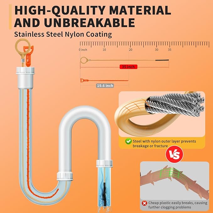 35 Inch Drain Snake Hair Clog Remover Tool, Anti-Break Metal with Nylon Coating Sink Snake, for Bathroom Sink, Tub, Shower, Pipe Drain (4 Pack)