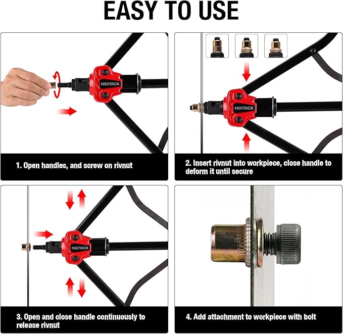 Heavy Duty Rivet Nut Tool Kit, 16" Auto Release Nut Rivnut Tool with 12 SAE & Metric Mandrels & 105 Nurserts, Threaded Riveter Tool Setter in Rugged Carrying Case NT800