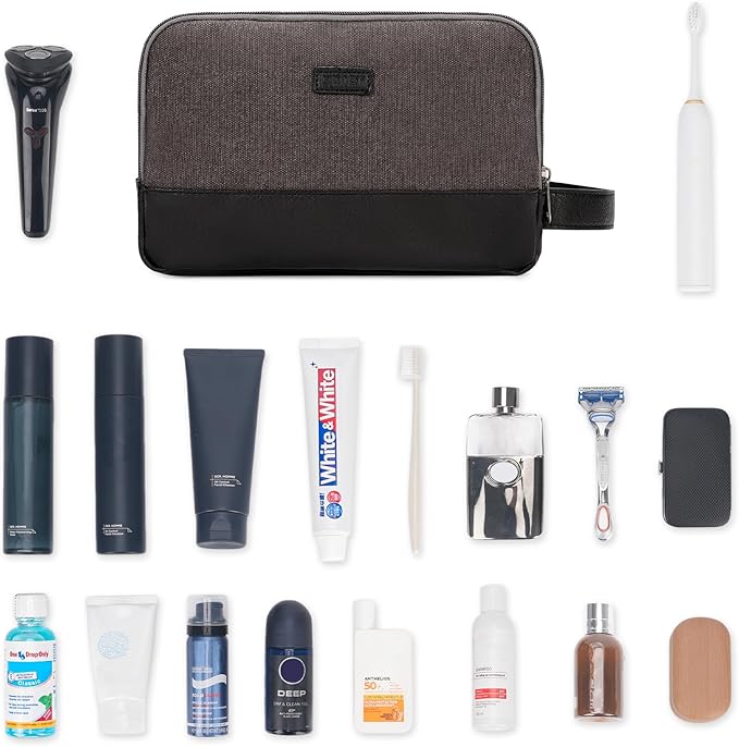 WANDF Travel Toiletry Bag for Men Large Toiletries Shaving Bag Water Resistant Hanging Dopp Kit Travel Accessories Bag for Women Men (Dark Grey)